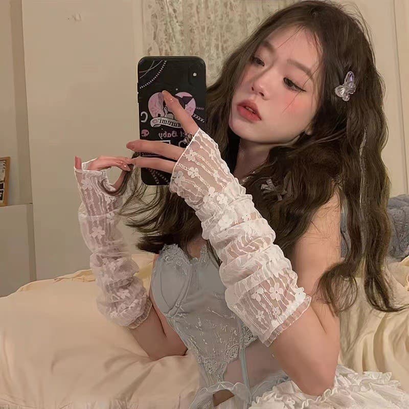 Novo lolita luvas de renda japonês feminino influenciador doce estilo balé foto mangas falsas mangas ins estilo fino