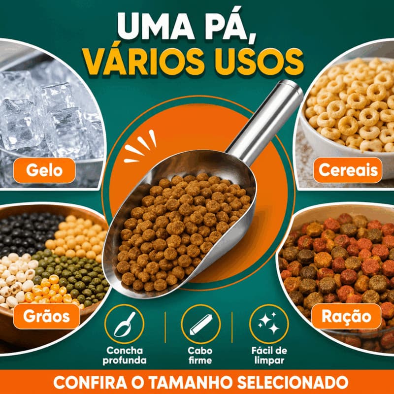Kit Até 3 Pegador Inox Reforçado para Cozinha, Alimentos, Ração e Gelo