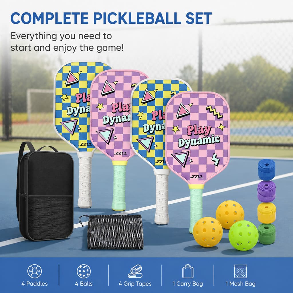 Raquete avançada de grau profissional, conjunto de raquete de picles de fibra de vidro personalizada, raquete de pickleb