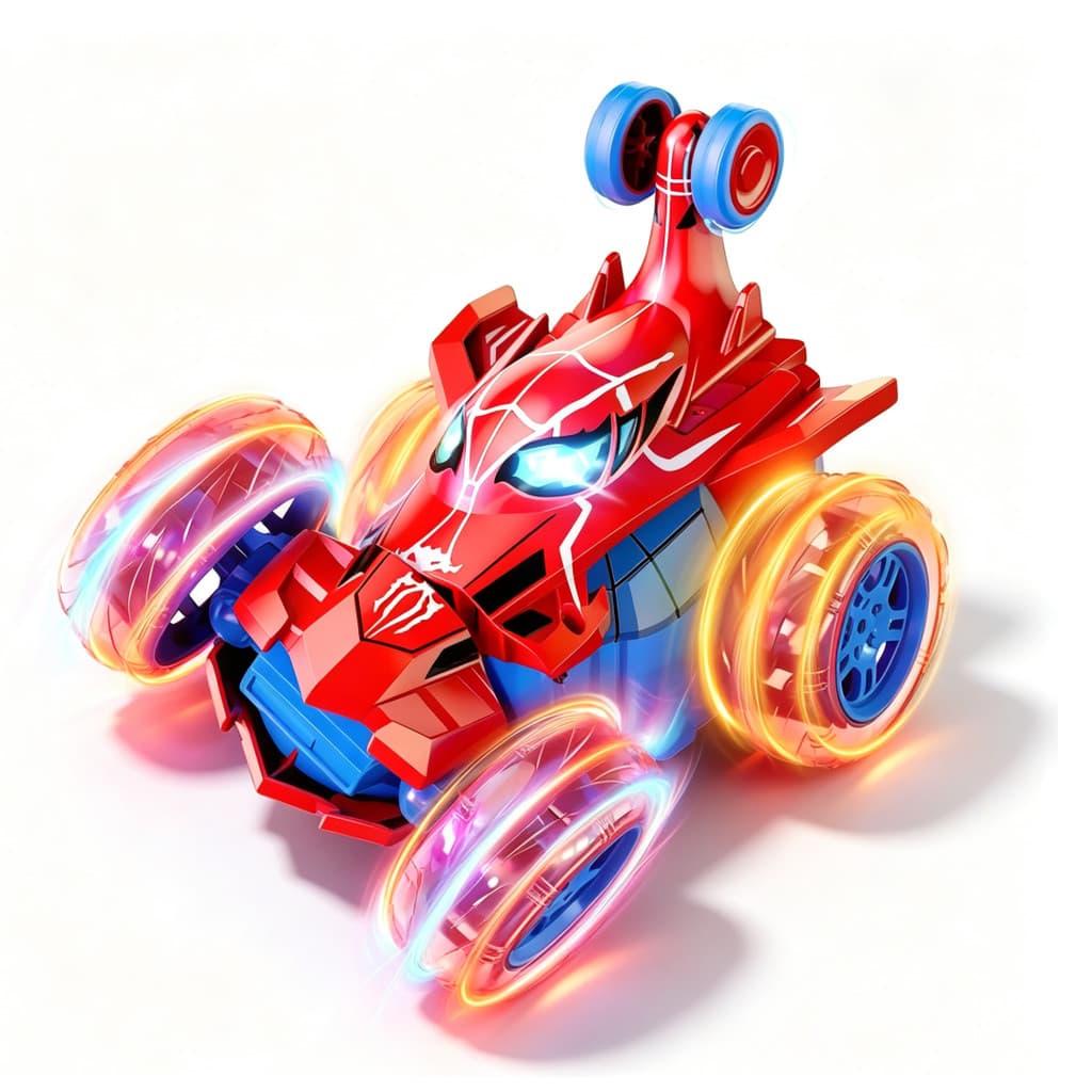 Carro Acrobático RC Com Tema Spider Para Meninos , De Controle Remoto 4WD 2.4 Ghz , 360 ° Brinquedo Giratório Rodas LED