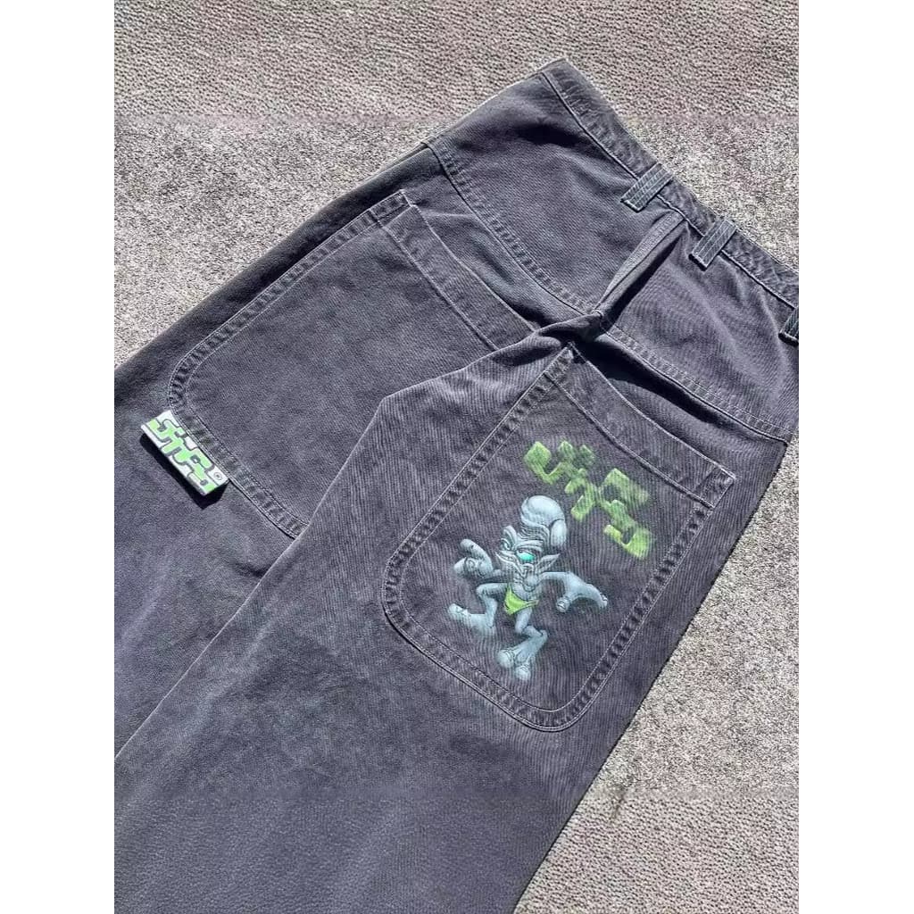 JNCO Hip Hop solto impresso Jeans gótico em linha reta masculino largo Denim Patns moda unissex calças de perna larga