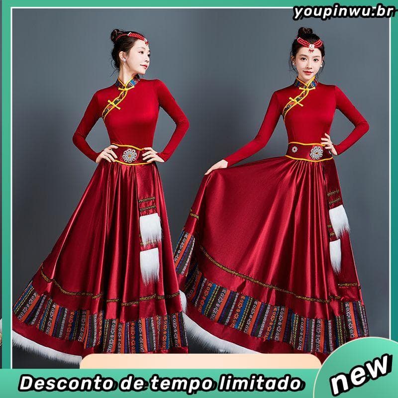 T traje de desempenho de dança tibetana minoria étnica adulto teste de arte traje de dança tibetana prática gradiente me