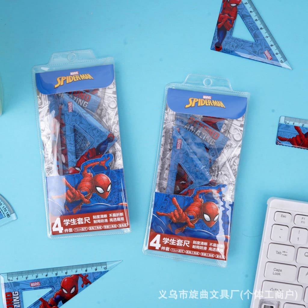 Conjunto de réguas do Homem-Aranha, de alto valor estético, inclui régua reta, transferidor e régua triangular, conjunto