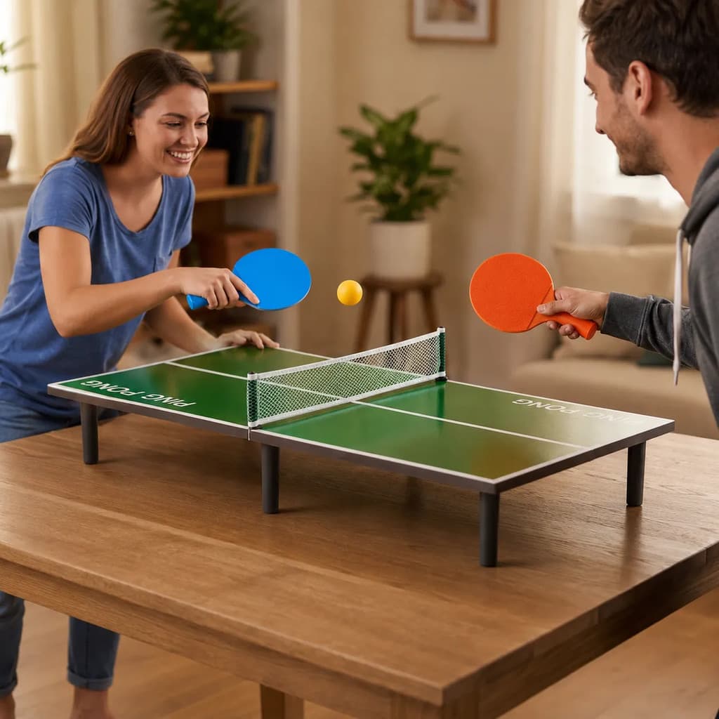 Mini Mesa Ping Pong Infantil 90cm MDF Com Rede Raquetes E Bolinhas Portátil Para Crianças E Família Importway