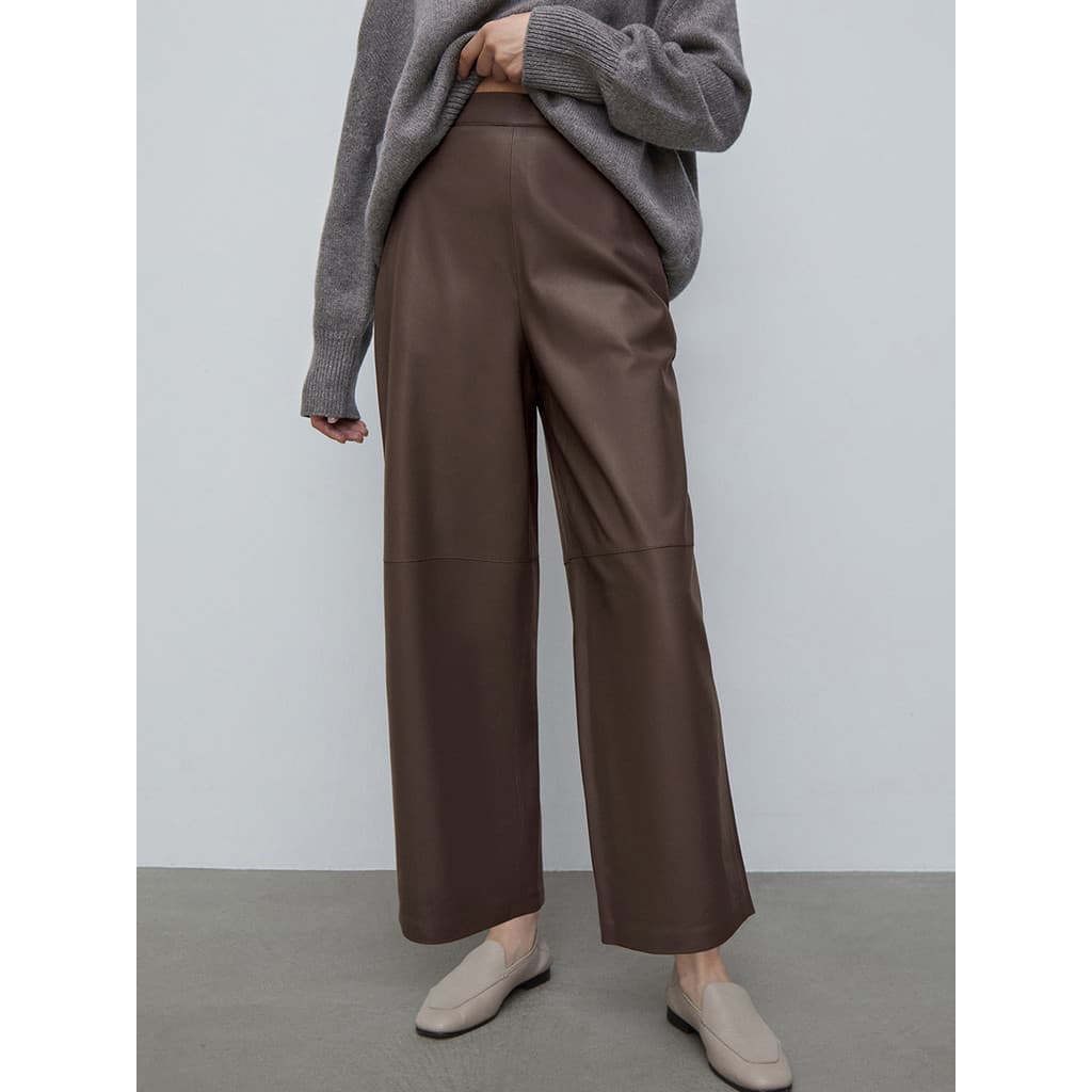 [Venda quente] Calças de couro PU High Commuter Calças retas femininas Calças soltas [Envio rápido]