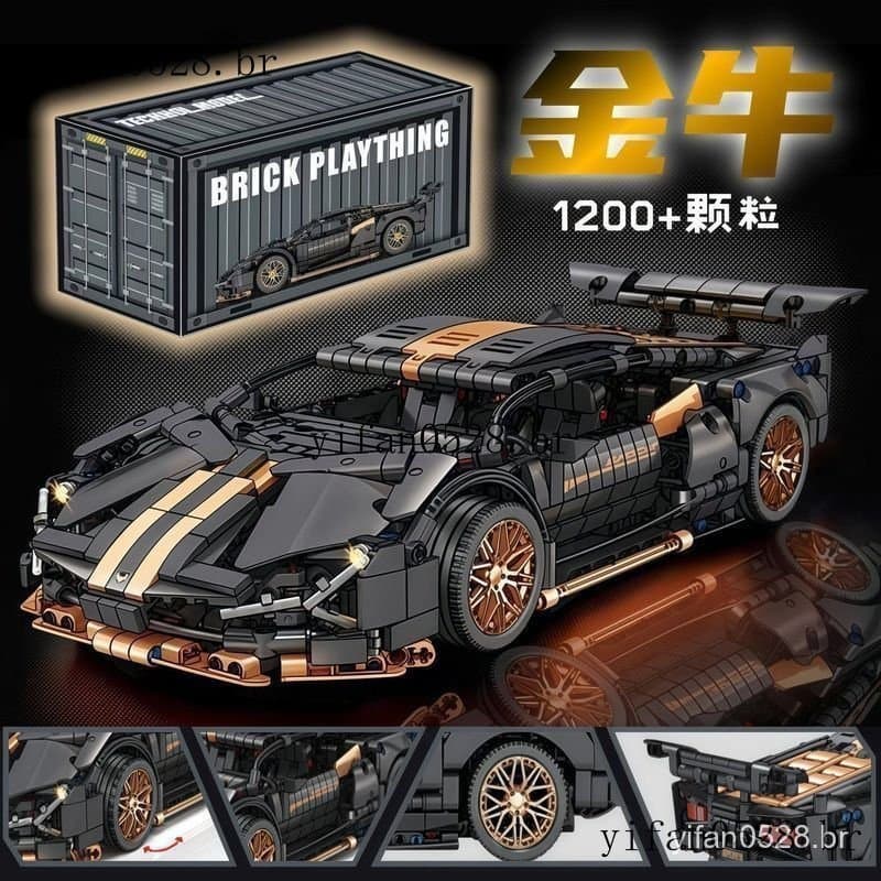 1200 PCS Ouro Preto Lamborghini Compatível Lego Blocos de Construção Montados Modelo de Carro de Corrida Decoração de Pr