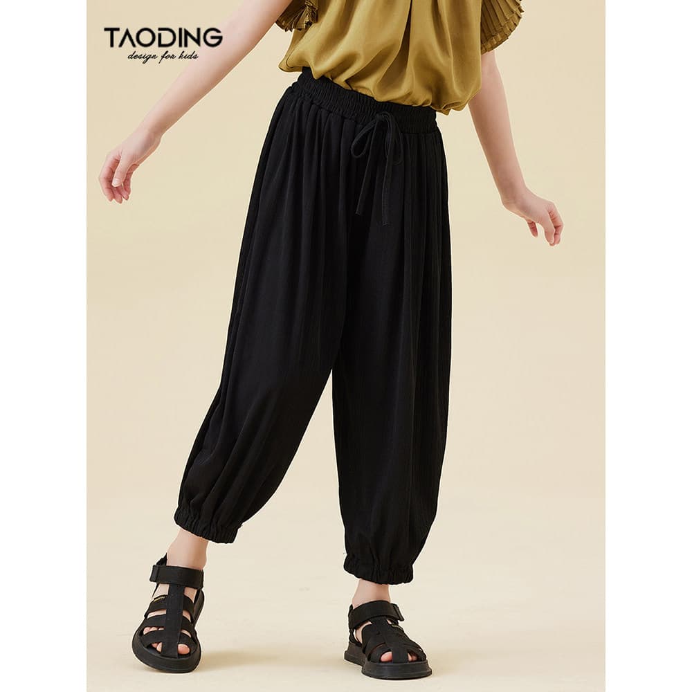 Taoting meninas calças casuais verão novo estilo médio grande crianças simples All-Match Drape cintura elástica fina cal