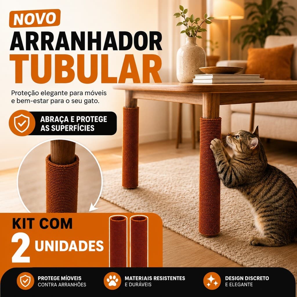 Kit 2 Arranhador Para Gatos Tubo Multiuso P/ Cadeiras Brinquedo Interativo Para Gato Protetor de Moveis