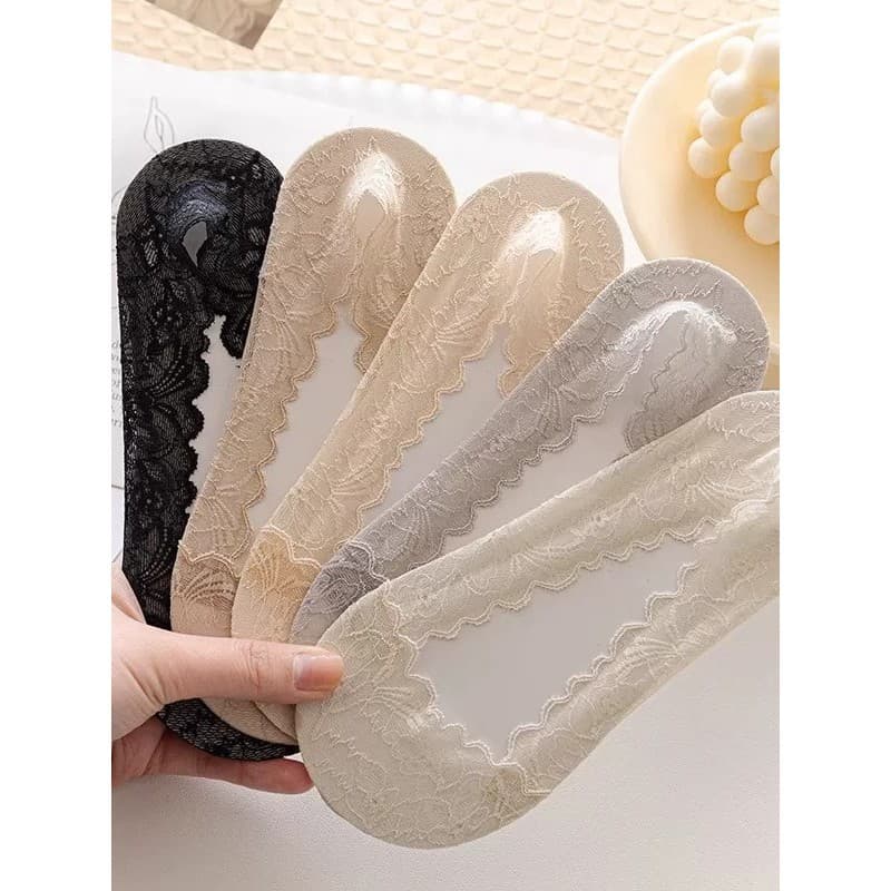 Meias de renda femininas verão estilo fino invisível barco meias Silicone antiderrapante meias de salto