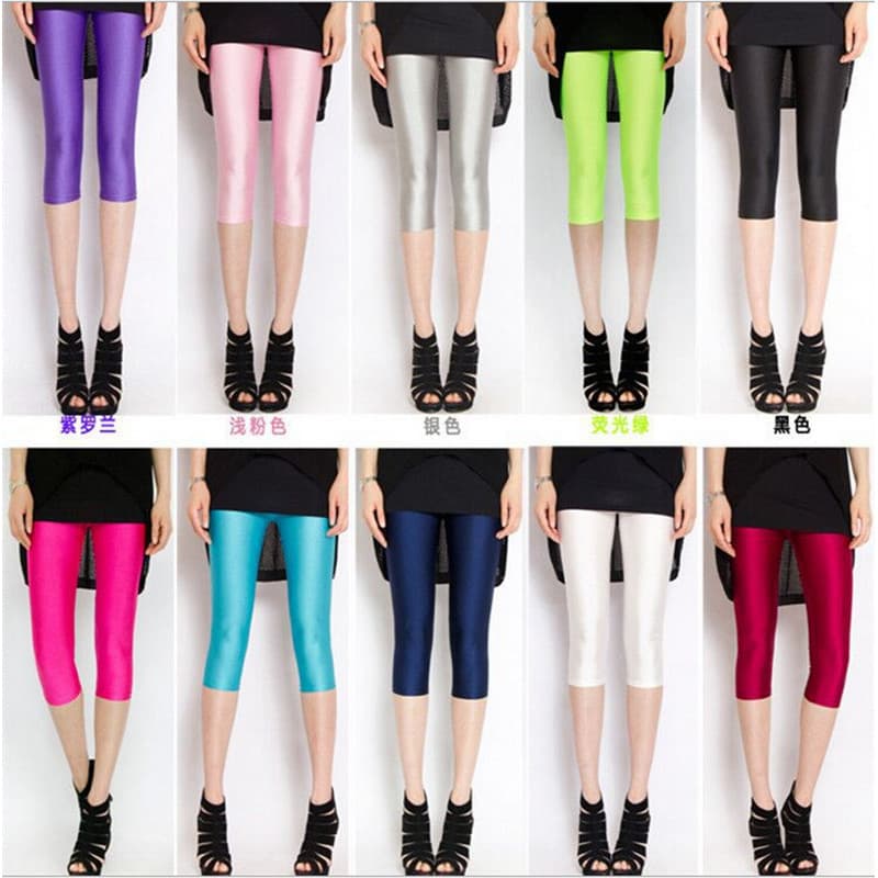 Calças fluorescentes de aparência mais fina Calças cortadas de tamanho grande Calças femininas finas de verão Slim-fit S