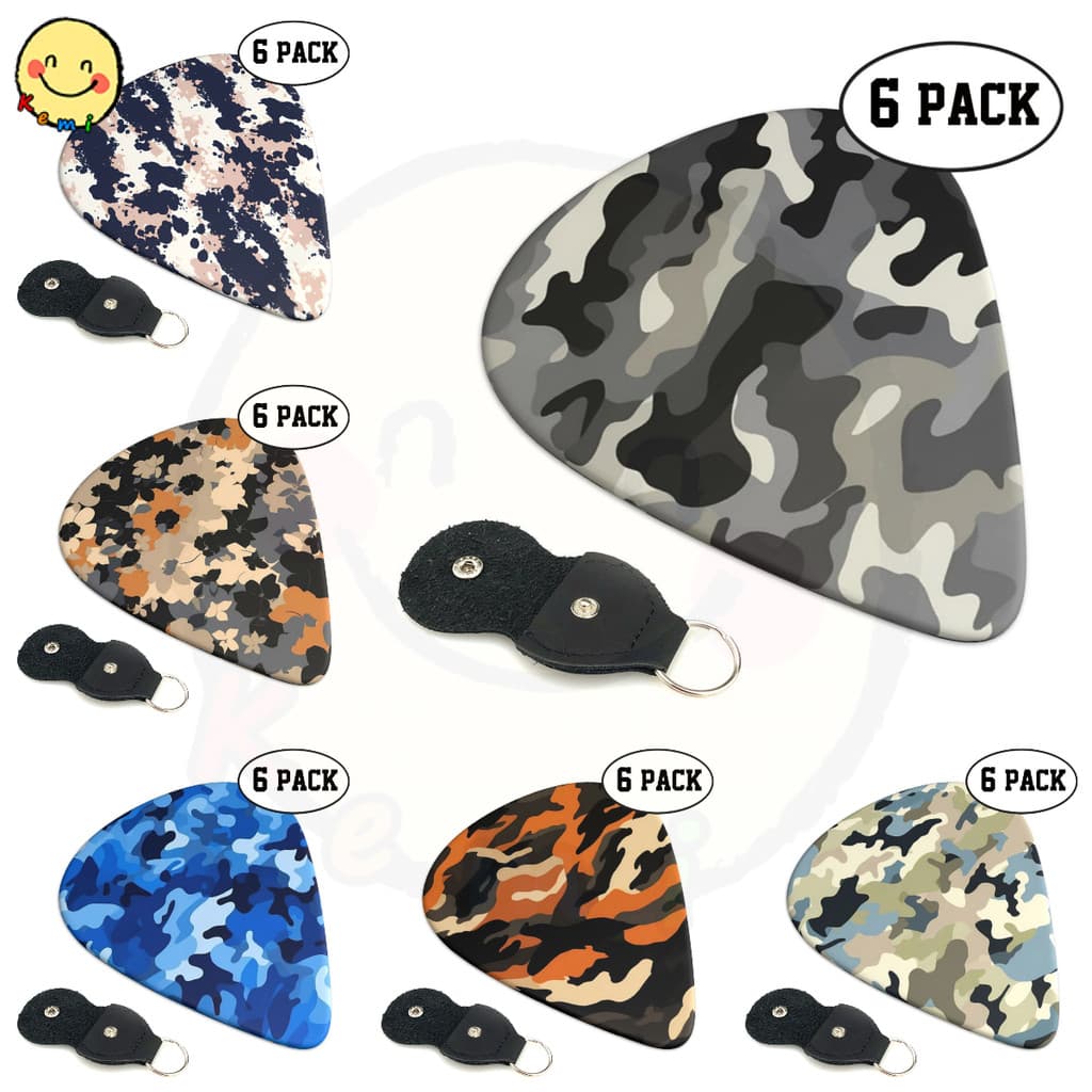 Palhetas Camufladas Para Guitarra , 6 Pacotes-0.46 Mm 0.71 0.96 , Presente Exclusivo Baixo , Guitarras Elétricas E Acúst