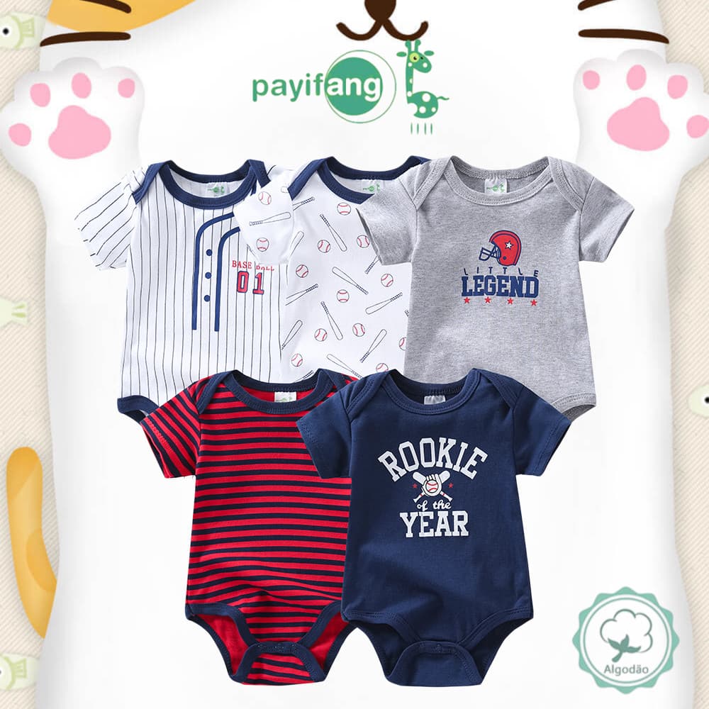 Conjunto de 5 peças verão estilo curto bebê menino menina macacão recém-nascido macio traje dos desenhos animados TM-62