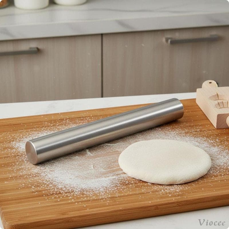 [Viocee] Rolo De Massa De Aço Inoxidável Lisa Ferramenta De Cozimento De Cozinha Para Preparação De Biscoitos