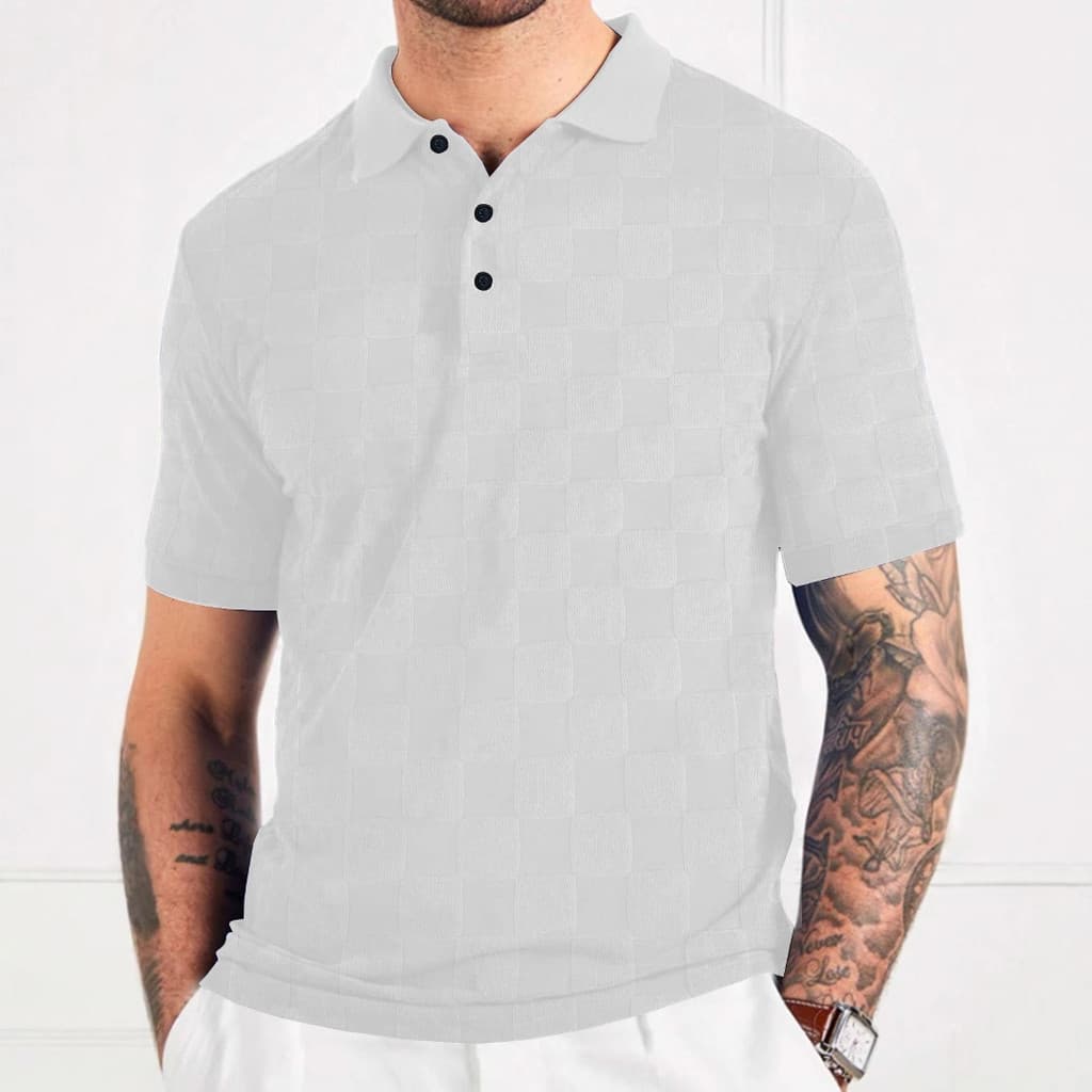 Novo estilo de verão masculino de manga curta camiseta Casual moda lapela camisa Polo masculina de manga curta Jacquard