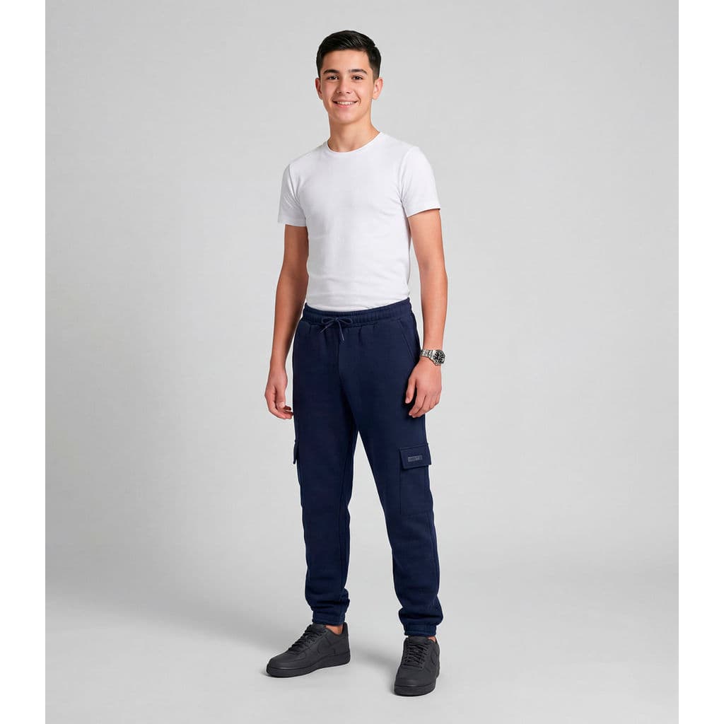 Calça Juvenil Moletom Peluciado Cargo Minty Azul
