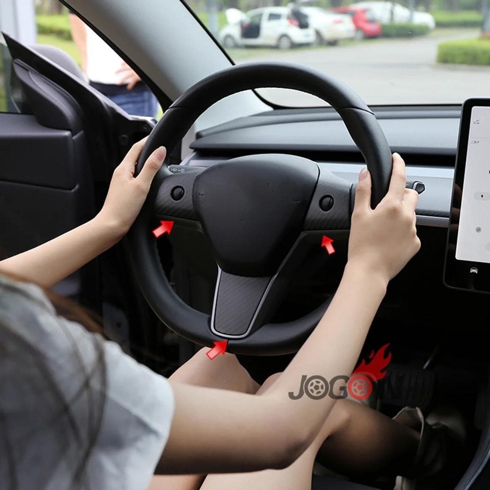 3 Pçs Brilhante Fosco Fibra De Carbono Guarnição Para Tesla Modelo 3 2017 2018 2019 Volante Botão Capa Decoração Estilo