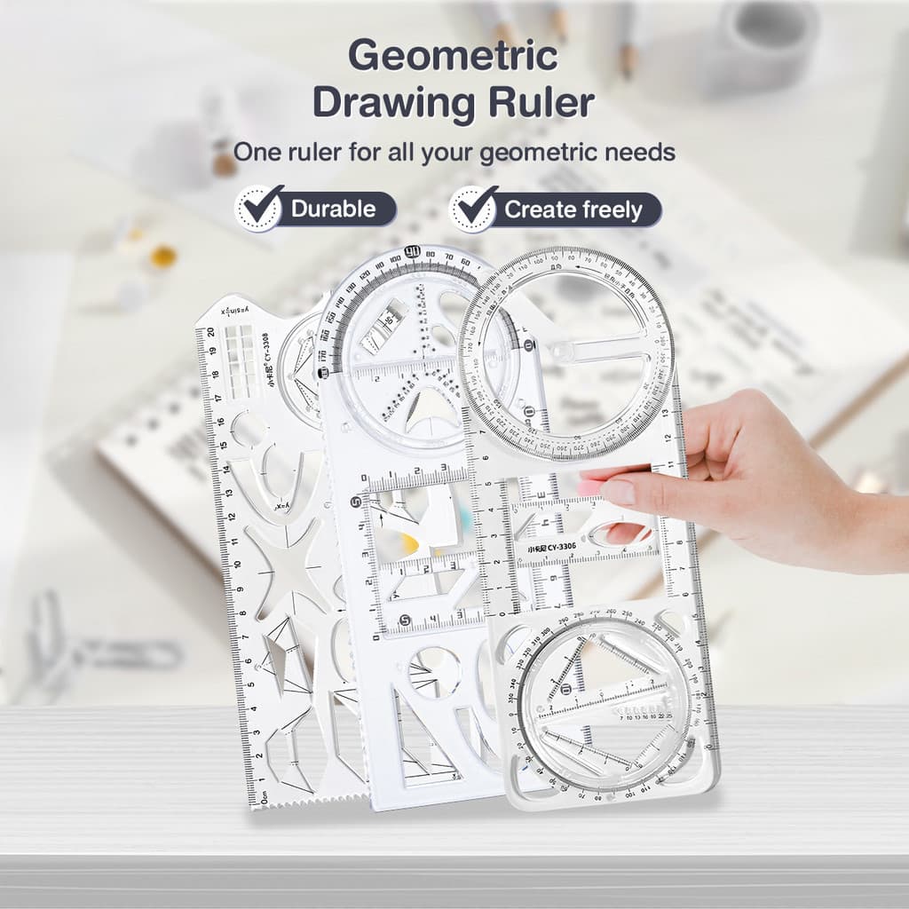 Régua Geométrica Multifuncional 360 ° Transferidor Móvel Réguas Transparentes Acrílica Triângulo Conjunto Aprendizagem E
