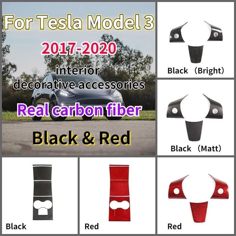 Fibra De Carbono Real Para Tesla Model 3 2017-20 Painel De Controle Central Do Carro Adesivo Protetor Volante Interior A