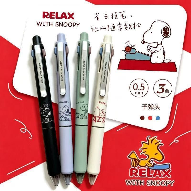 Caneta de Gel tricolor Snoopy com luz da manhã 0.5 mm Caneta tricolor de desenho animado fofo para estudantes uso preto