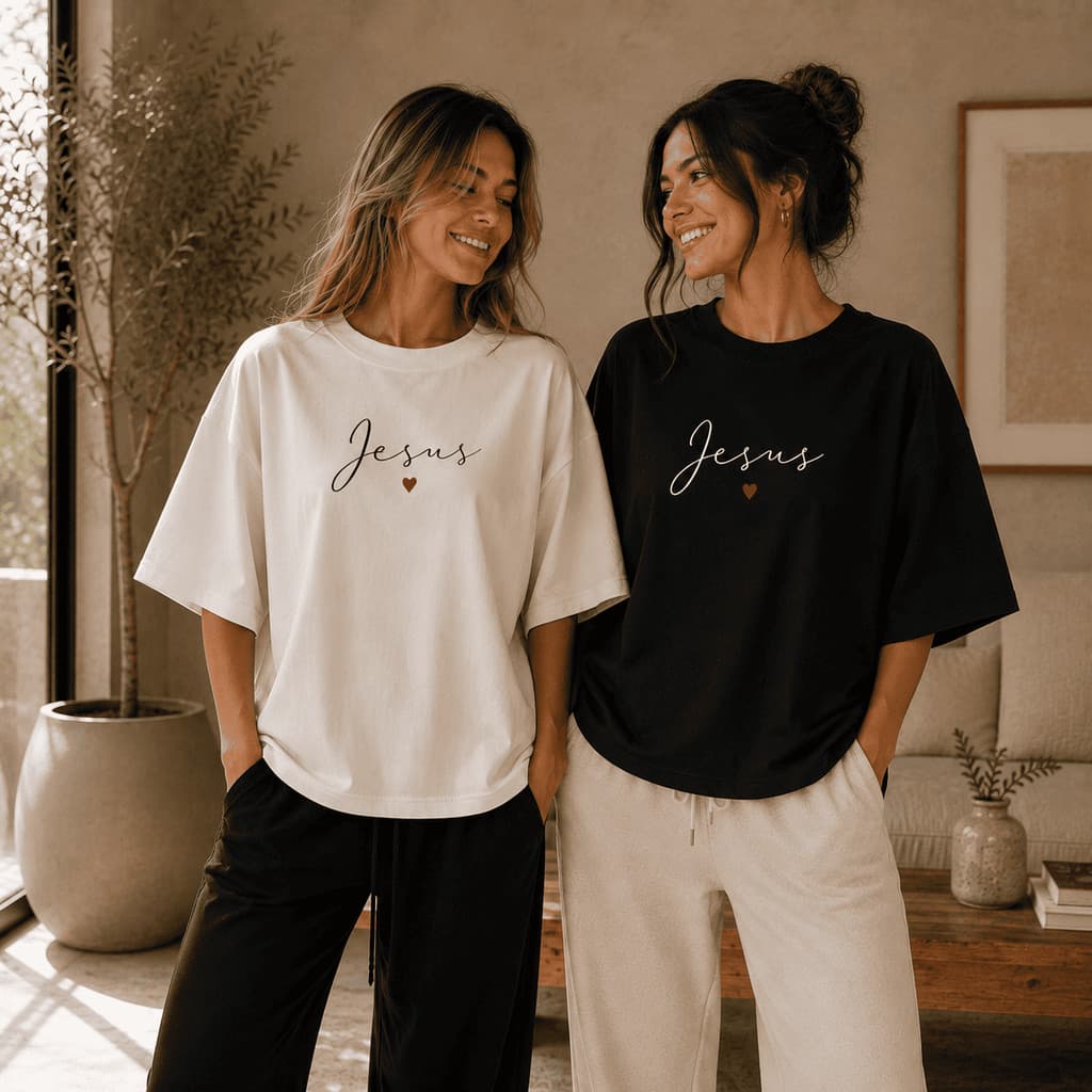 Kit 2 Camisetas Oversized Cristã Feminina – Jesus Igreja Casual 100% Algodão Moda Feminina