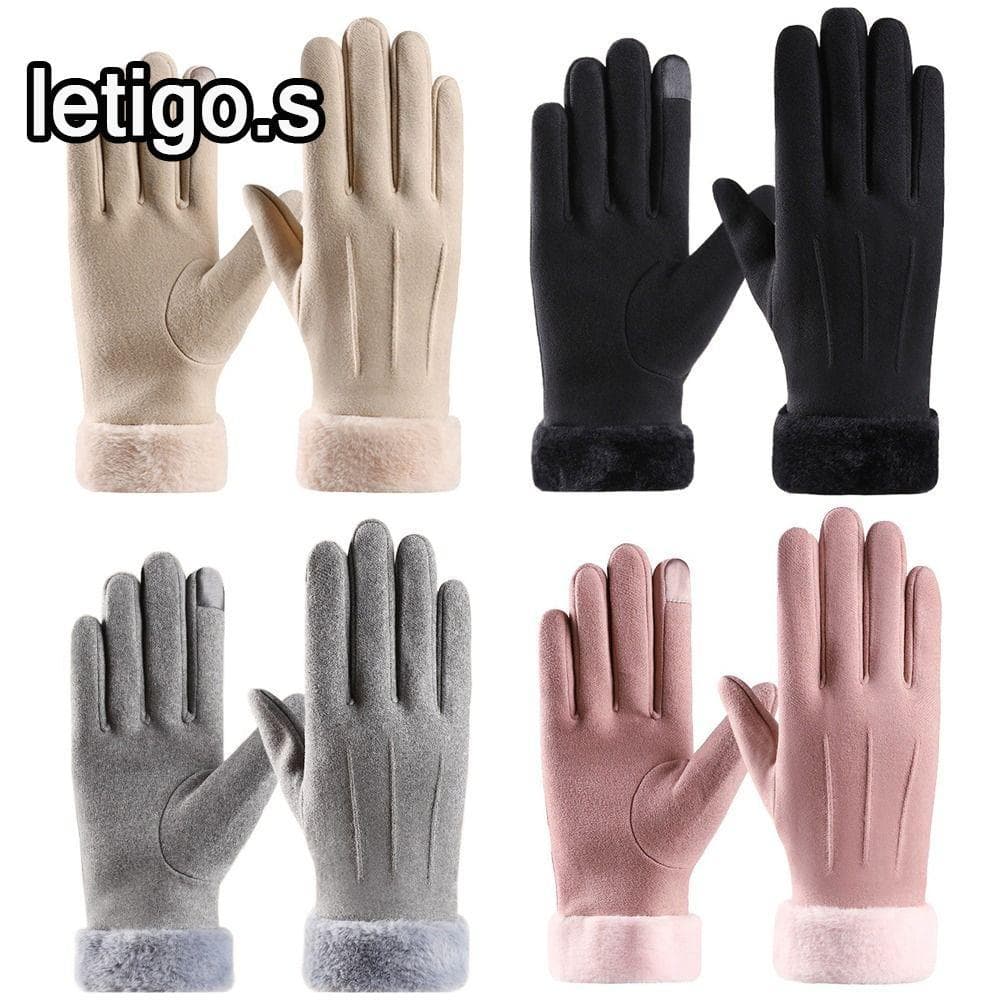 [LETIGO] Luvas De Pelúcia , Camurça Grossa Condução Quentes De Inverno Para Mulheres