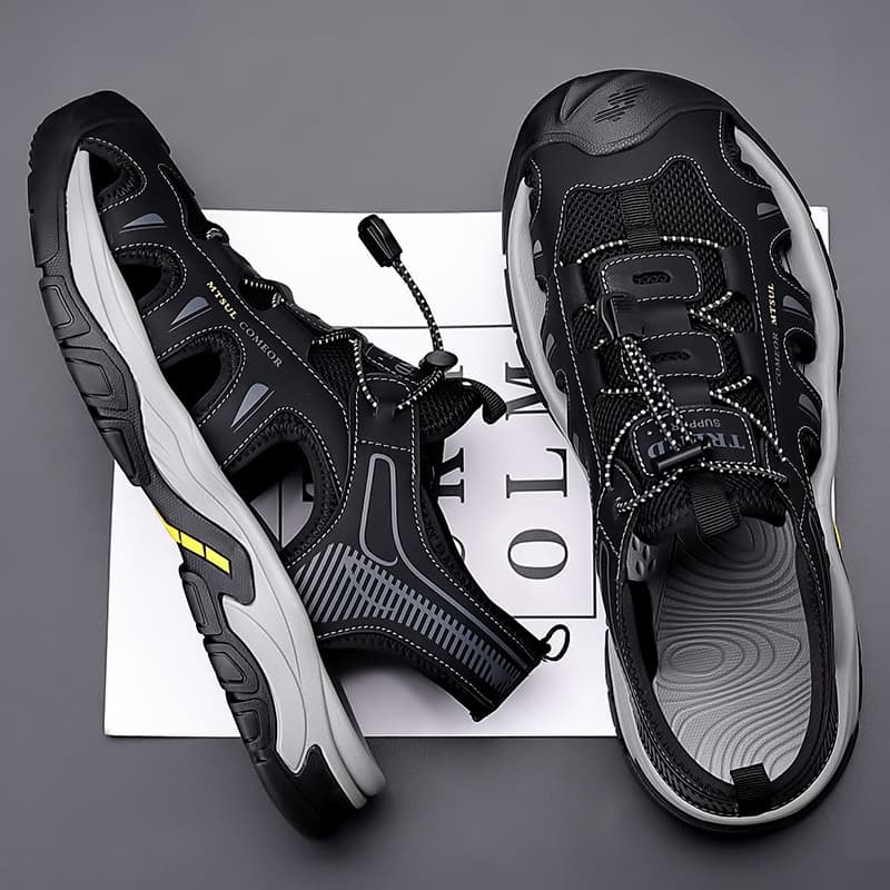 Sandálias masculinas 2024 verão novo estilo esportes casuais Baotou sapatos de praia couro masculino antiderrapante resp