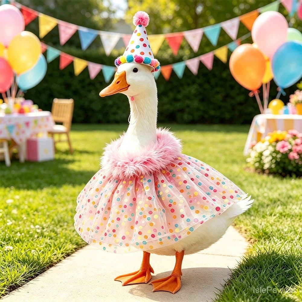 Chapéu de Aniversário para Ganso/Pato de Estimação, Vestido Tutu, Anel de Pena para Pescoço, Acessório para Fotos