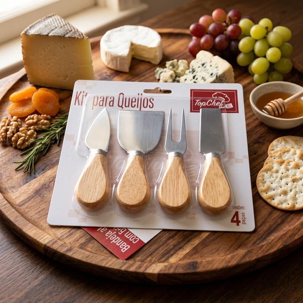 Cortador de Queijo e Espátula para Frios Conjunto 4 Peças Inox Acessórios para Servir Convidados com Elegância