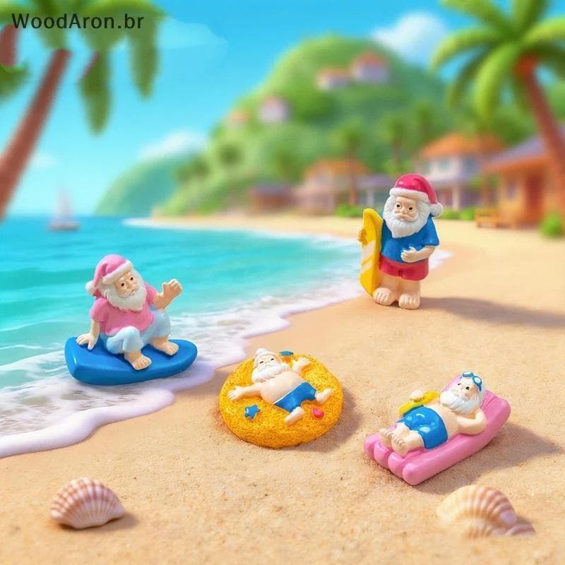 WoodAron Mini Resina Verão Papai Noel Estatuetas Adoráveis Decoração À Prova De Intempéries Para Praia Jardim Gramado Pá