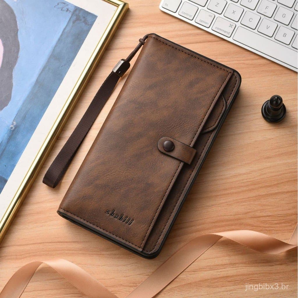 [Promoção] Nova Carteira Masculina 2025, Estilo Retrô Casual, Grande Capacidade, Bolsa para Telefone com Fecho, Bolsa Mu