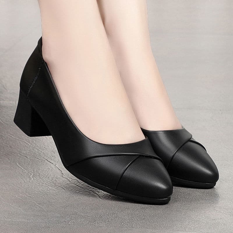 Sapatos de salto alto feminino 2026 primavera outono novo estilo sapatos de salto 5cm salto médio salto grosso preto qua