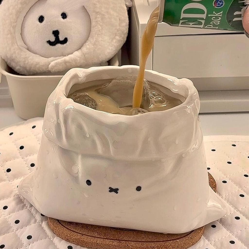 Ins estilo saco de pano copo de café caneca de cerâmica escritório em casa presente namorada de alto valor menina prátic