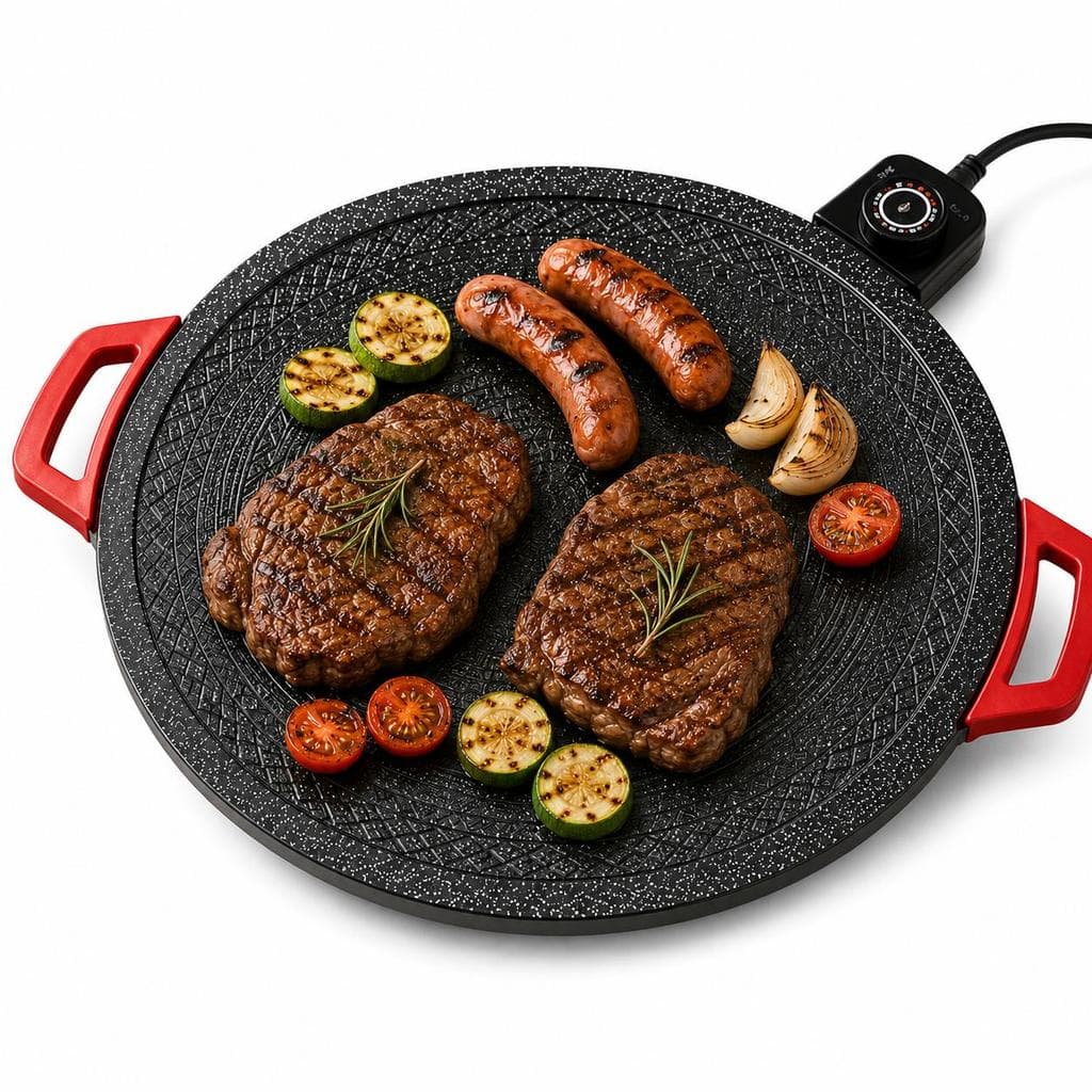 Grill Elétrico com Chapa Antiaderente e Controle de Temperatura para Carnes, Legumes e Lanches