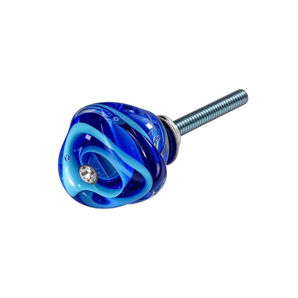Puxador Murano Espiral Vidro Azul Bicolor Brilho Central