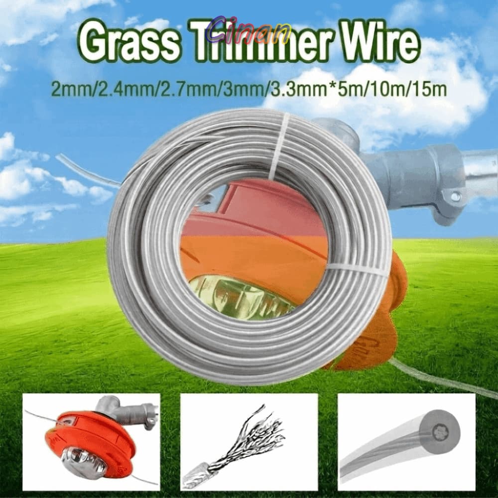 Linha De Aparador De Grama CINAN , Fio De Nylon E Aço 5m/10m/15m * 2mm/2.4mm/2.7mm/3mm/3.3mm Corda Cortadora De Escova