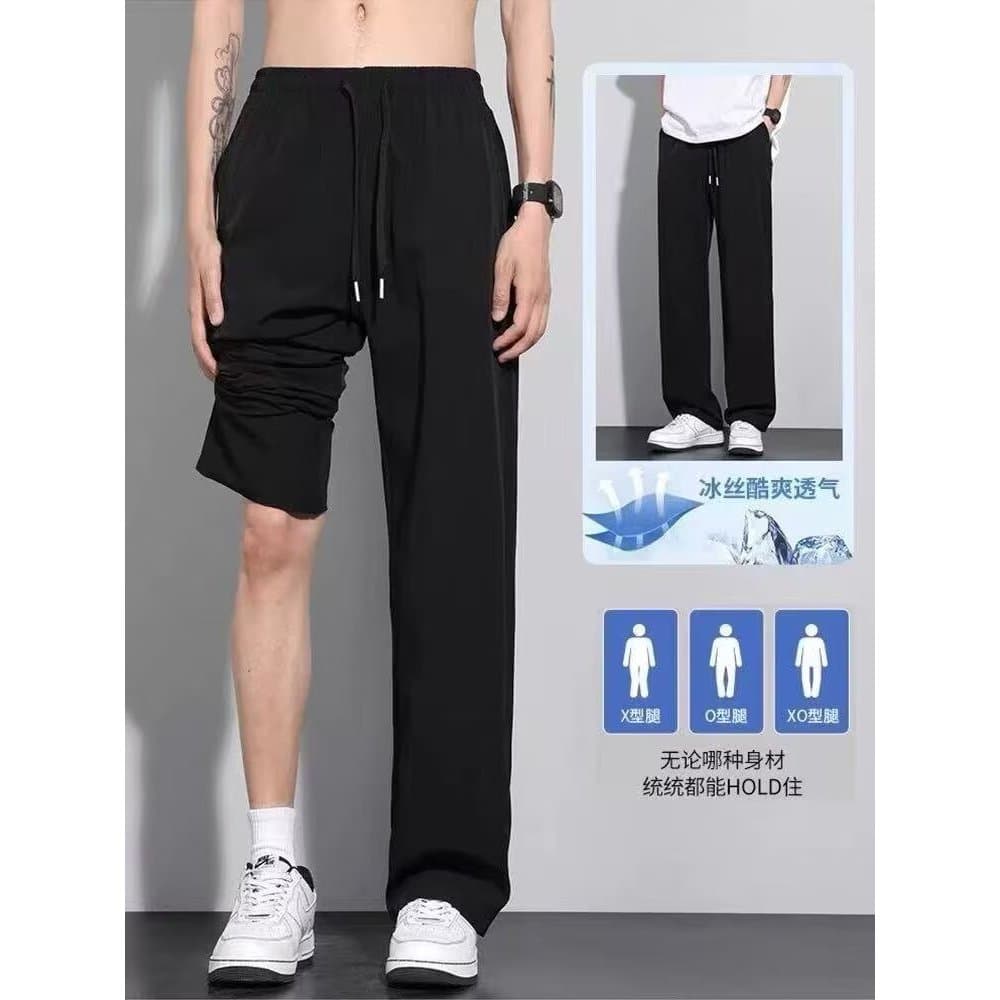 Calças masculinas de seda gelo finas retas soltas tamanho grande esportes de secagem rápida 2026 novo estilo verão calça