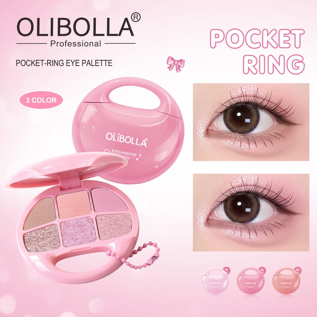Paleta de sombras de seis cores OLIBOLLA com brilho suave, acabamento matte, efeito iluminador e sombras de longa duraçã