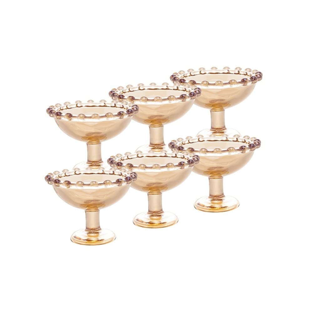 Cj 6 Taças de Cristal para Licor Pearl Bolinha Âmbar 40ml Wolff