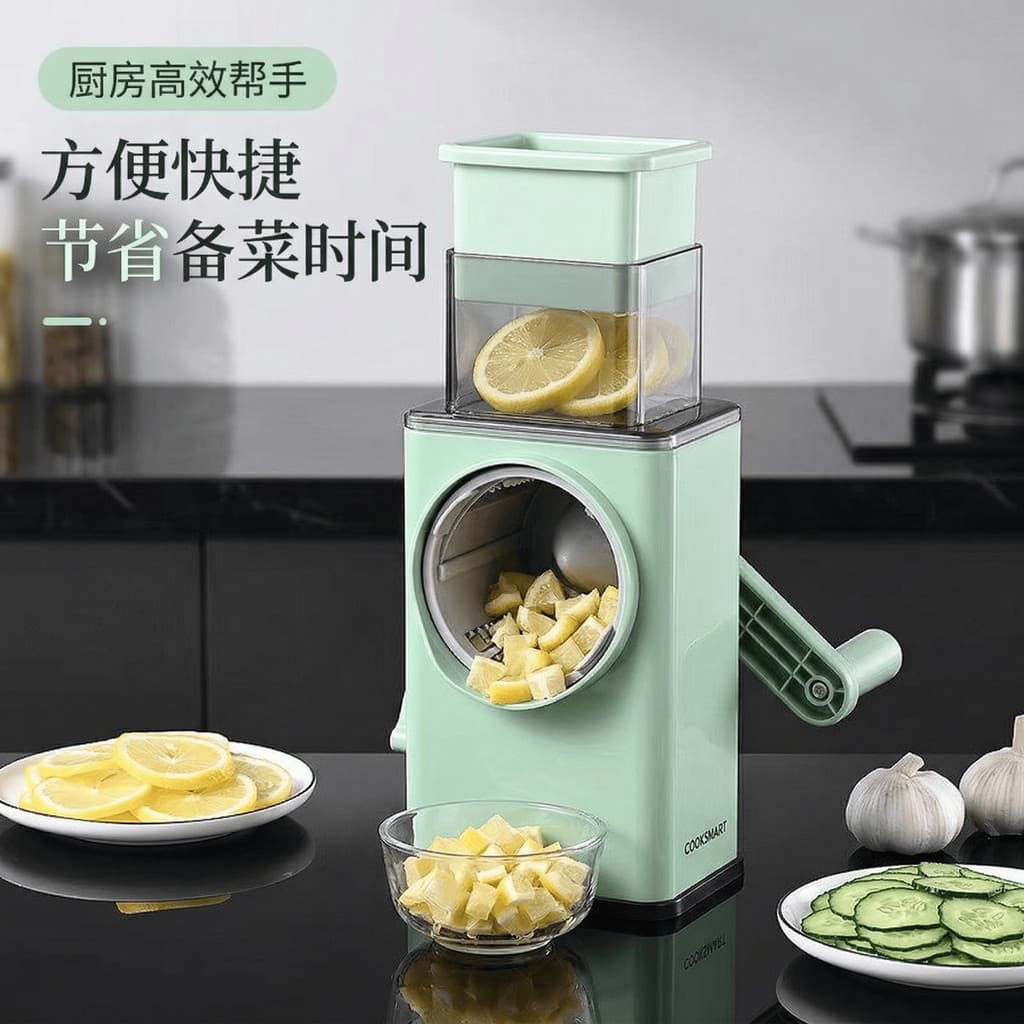 Novo multifuncional cortador rápido de vegetais com manivela manual doméstico cortador de vegetais rolo de aço inoxidáve