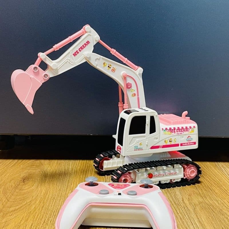 Escavadeira infantil rosa grande controle remoto máquina de brinquedo infantil elétrica menina escavadeira liga engenhar