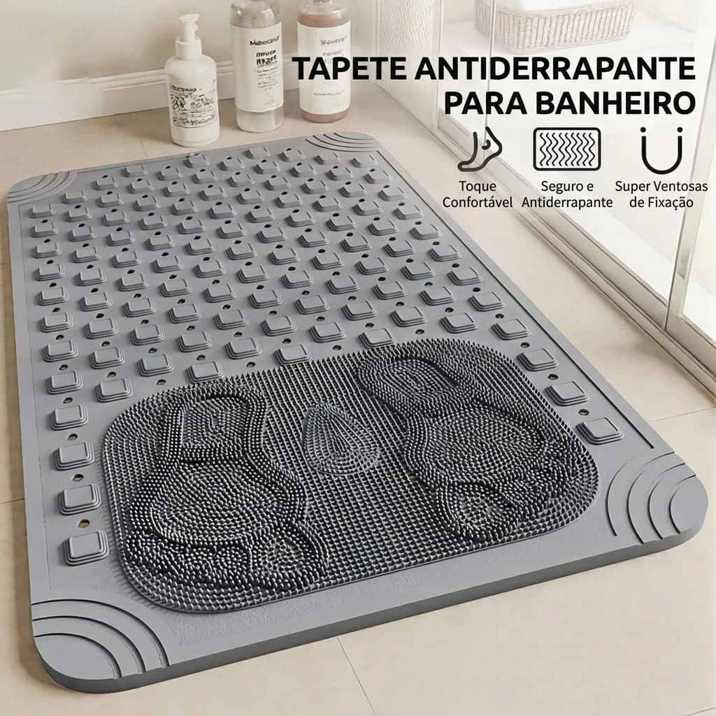 Tapete de Banheiro Antiderrapante 40x70cm Rápida com Ventosas Fortes Massageador para Pés Previne Quedas no Chuveiro