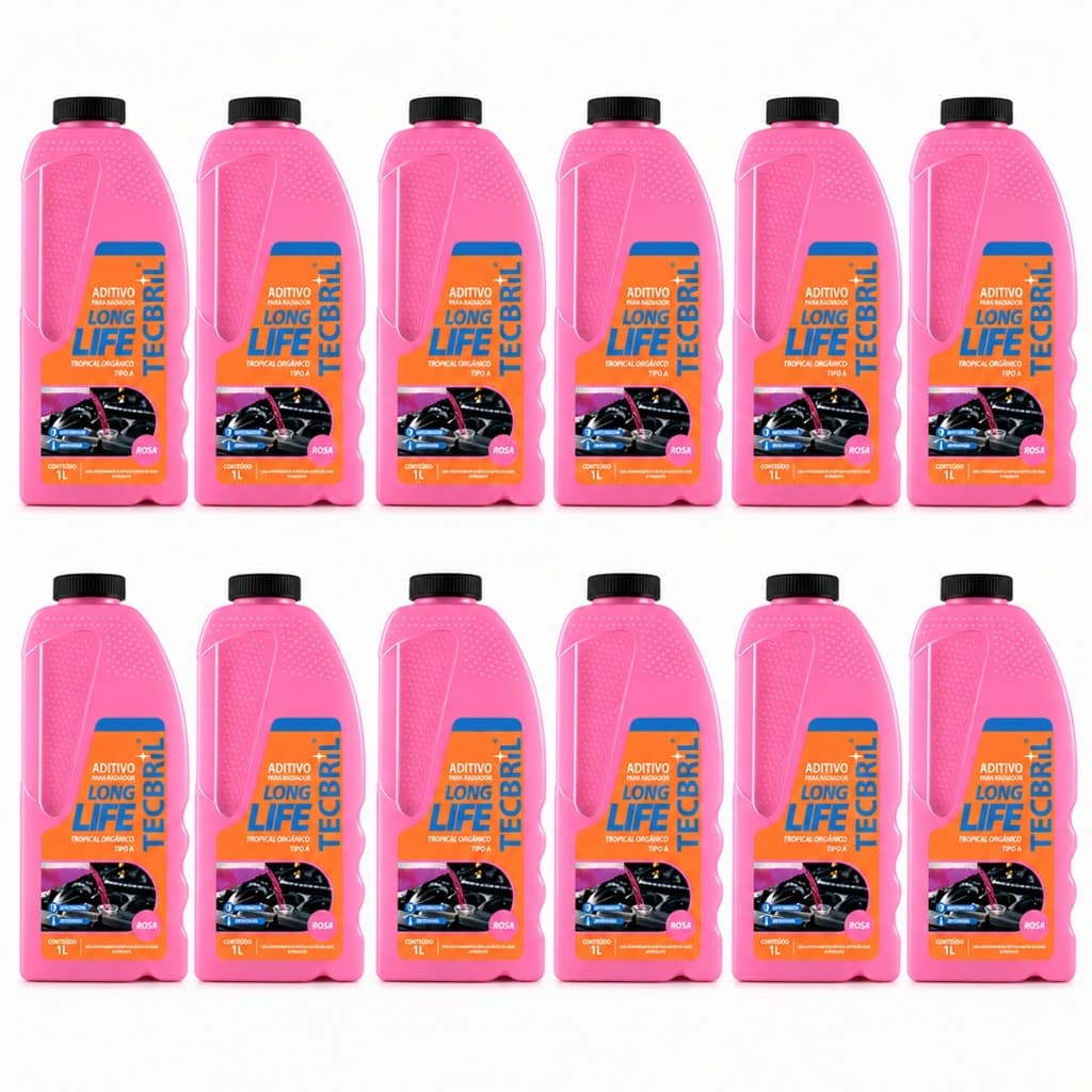 Kit 12 Aditivos Para Radiador Tecbril Rosa 1L Pronto Uso Orgânico Anticorrosivo Sistema Arrefecimento Proteção Motor