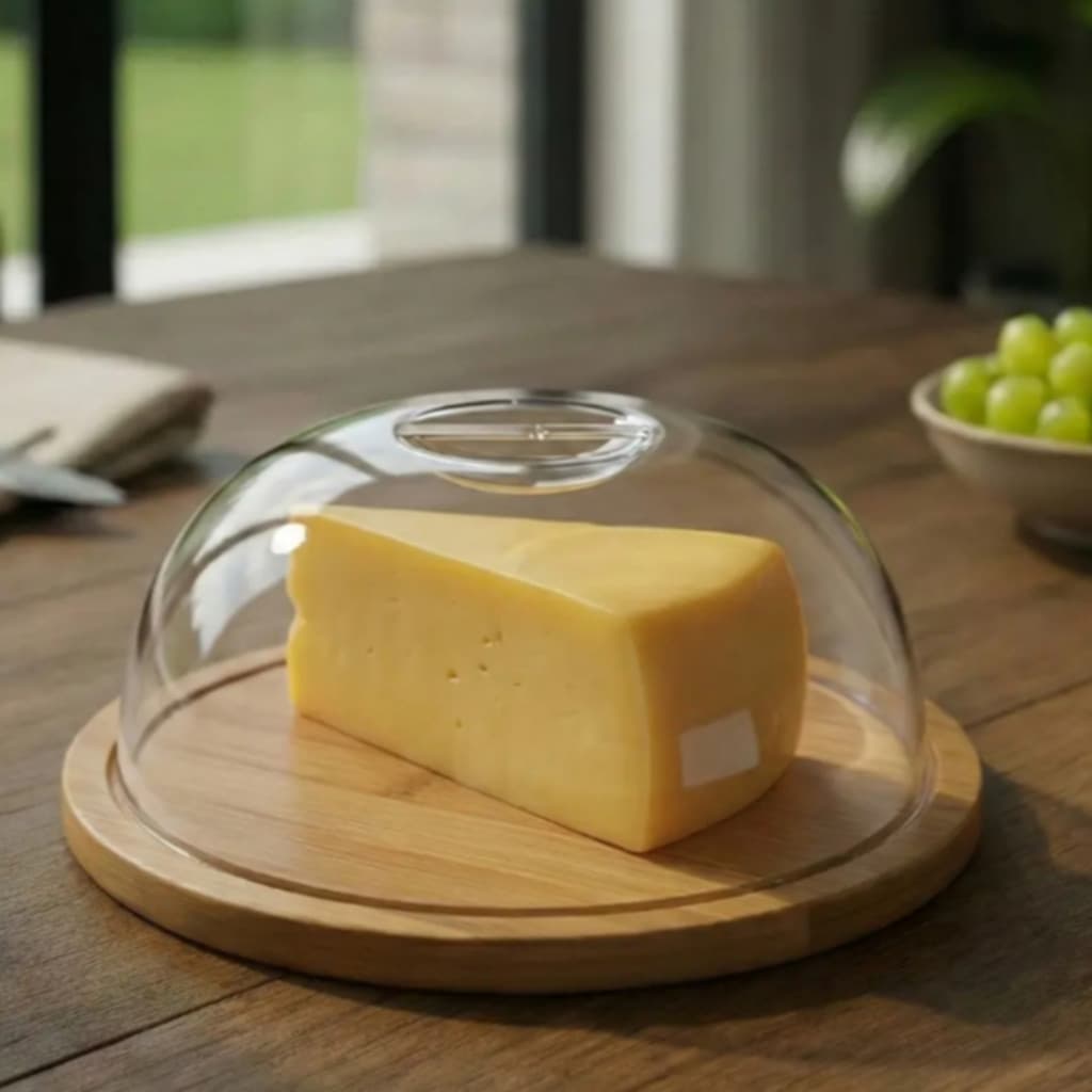Boleira de Bambu Elegante com Tampa Bandeja Porta Bolo Torta Pudim Doces Pães Queijo 20cm
