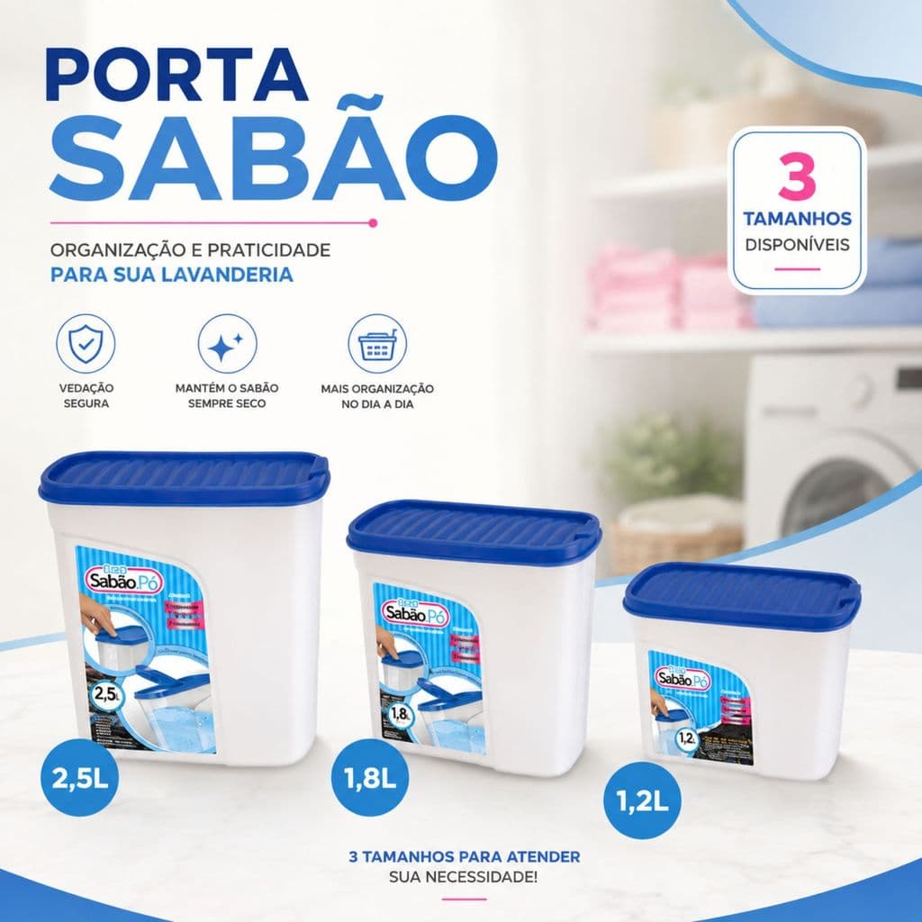 Pote Hermético Porta Sabão 1,2 1,8 e 2,5l Organizado Compacto Resistente E Multiuso