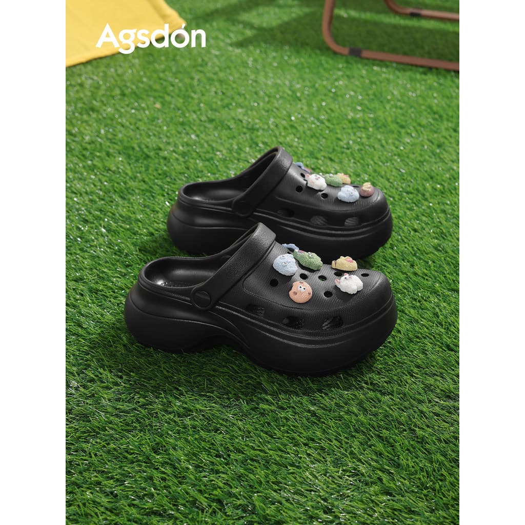 Aogushiden preto de sola grossa buraco sapatos femininos 2026 novo estilo verão respirável nuvem praia Toe chinelos sand