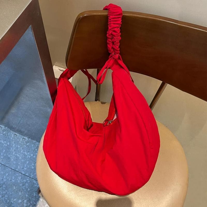 Estilo coreano All-Match estilo preguiçoso bolsa de lona vermelha grande capacidade mensageiro de um ombro plissado cord