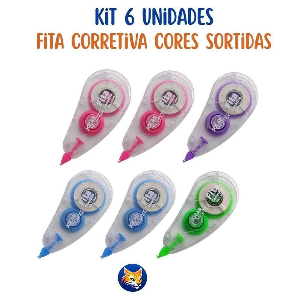 Kit 6 Fitas Corretiva 5mm x 6m Secagem Imediata Corretivo em Fita JOcar Office