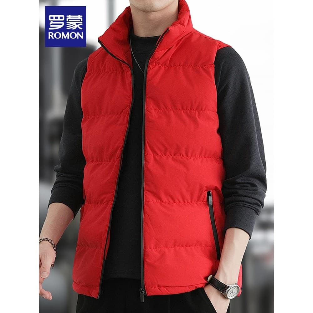 Romon colete de algodão masculino vermelho Benming ano colete inverno novo Casual gola alta colete jaqueta roupas mascul