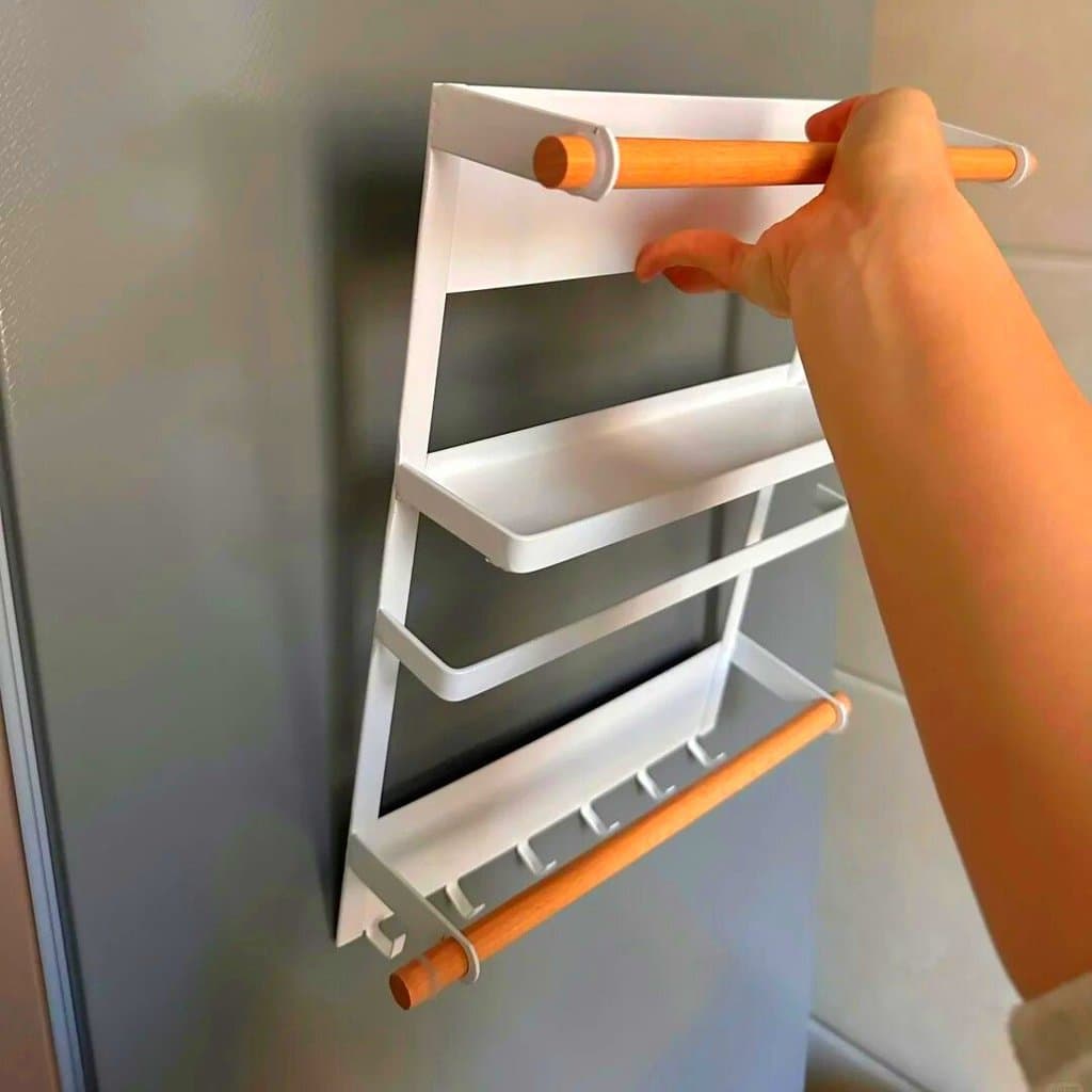 Rack magnético para geladeira, cabide lateral para toalha de papel, prateleira para eletrodomésticos, garrafa de tempero