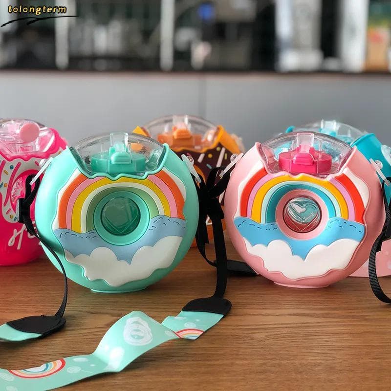 Copo Em Forma De Rosquinha 380ML , De Alimentação Para Crianças Com Canudos , Adorável Formato De Donuts , Copos De Água